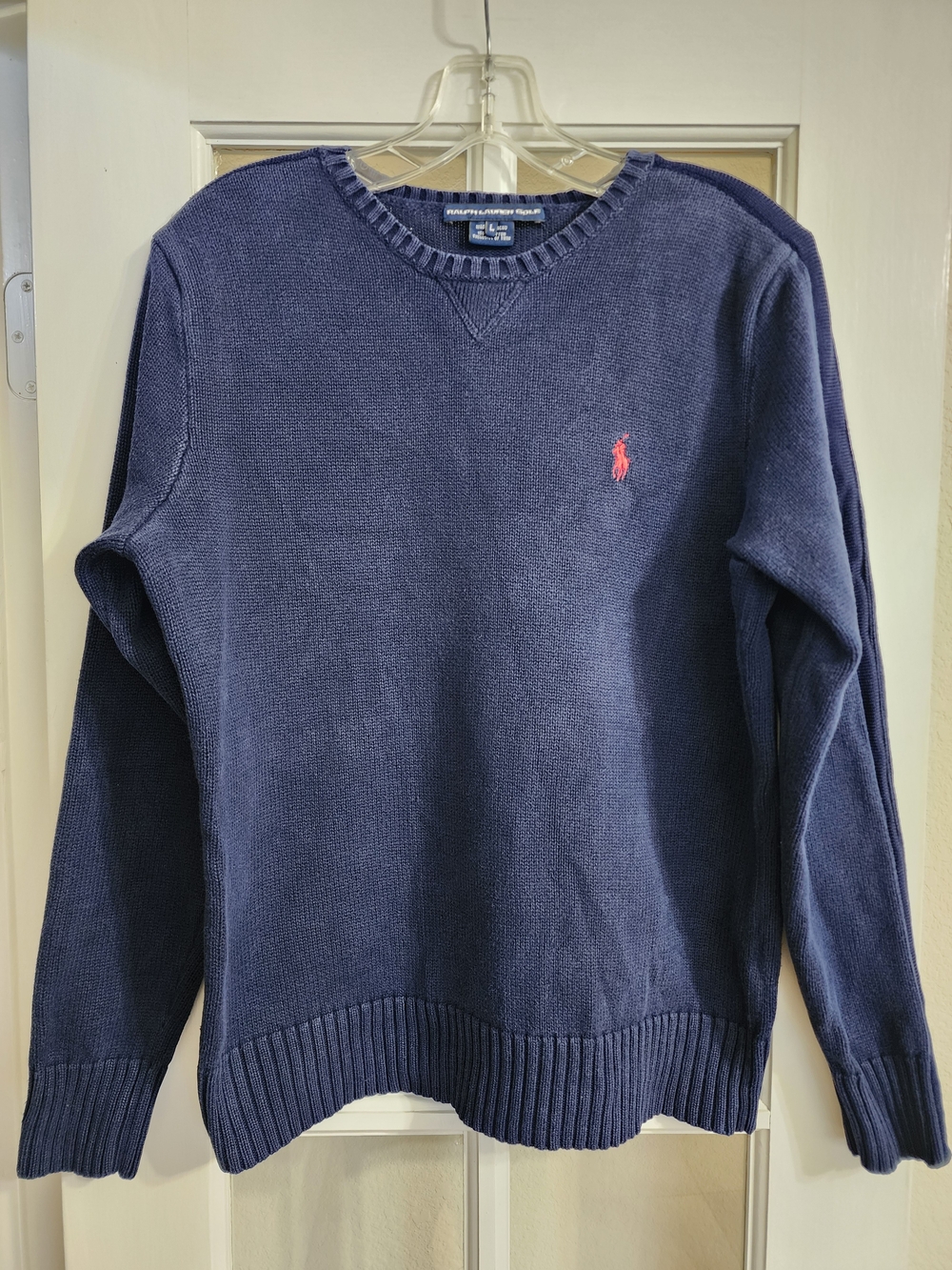 Ralph Lauren Navy Blue Crewneck Sweater with Pink Pony